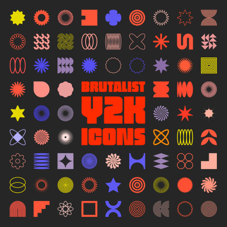 Brutalist geometric shapes, symbols. Simple primitive elements and forms. Bauhaus retro design, trendy contemporary minimalist style, y2k. Vector illustrationのイラスト素材