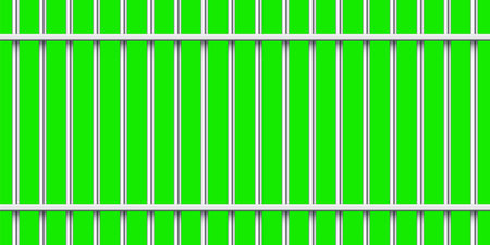 Shiny metal prison bars isolated on green chroma key. Detailed jail cage, prison iron fence. Criminal background mockup. Vector illustrationのイラスト素材