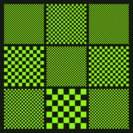 Trendy checkered pattern, black and green tiled grid. Funky geometric chessboard texture, retro background in 90s style, y2k. Vector illustrationのイラスト素材
