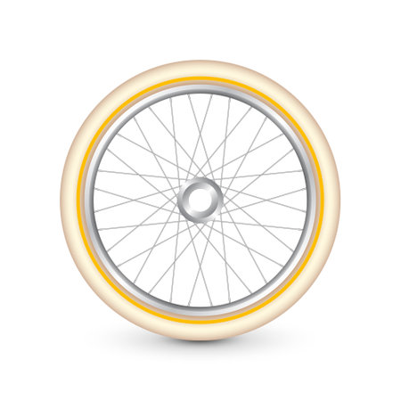 Realistic 3d retro bicycle wheel. Bike rubber tire, shiny metal spokes and rim. Fitness cycle, touring, sport, road and mountain bike. Vector illustrationのイラスト素材