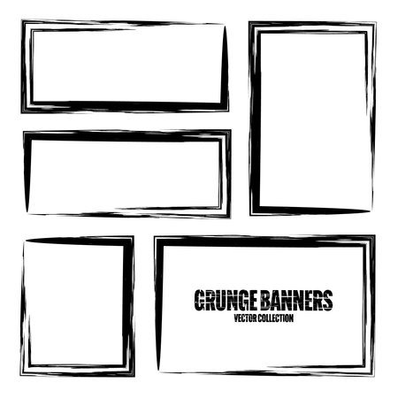Grunge square frames, banners with stains and scratches. Brush stroke, rectangular shape design...