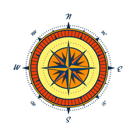 Vintage marine wind rose, nautical chart. Colorful navigational compass with cardinal directions of North, East, South, West. Geographical position, cartography and navigation. Vector illustrationのイラスト素材