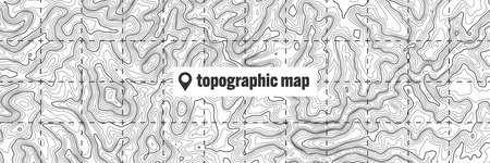 Topographic map with contour lines. Geographic terrain grid, relief height elevation. Ground path pattern. Travel and navigation, cartography design element. Vector illustrationのイラスト素材