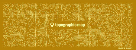 Colorful topographic map with contour lines. Geographic terrain grid, relief height elevation. Ground path pattern. Travel and navigation, cartography design element. Vector illustrationのイラスト素材