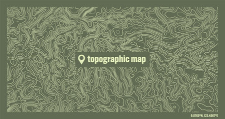 Colorful topographic map with contour lines. Geographic terrain grid, relief height elevation. Ground path pattern. Travel and navigation, cartography design element. Vector illustrationのイラスト素材