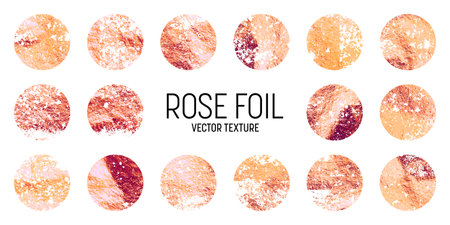Grunge rose gold foil, shiny handmade circles. Golden glittering texture, pattern. Luxury shining hand drawn background. Wedding, greeting card decoration elements. Modern art. Vector illustrationのイラスト素材