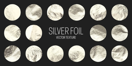 Silver foil, shiny handmade circles. Golden glittering texture, pattern. Luxury shining hand drawn background. Wedding, greeting card decoration elements. Modern minimalist art. Vector illustrationのイラスト素材