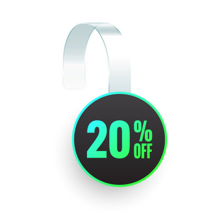 Supermarket promotional wobblers. Realistic white wobbler template for shelf advertising, 20 percent off discount. Sale label with ad text. Special offer price tag. Vector illustrationのイラスト素材