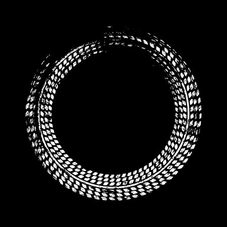 Grunge circle tire track, wheel braking mark. Truck, car or motorcycle tread pattern silhouettes. Auto race, motorsport, speed racing design element. Vector illustrationのイラスト素材