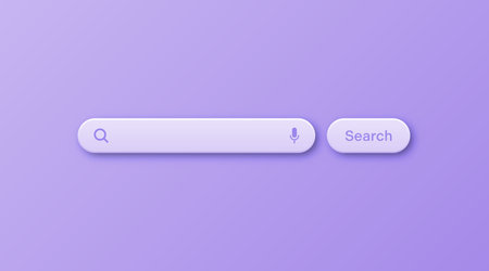 Colorful 3d search bar template. Internet browser engine with search box, address bar and text field. UI design, website interface element with web icons and push button. Vector illustrationのイラスト素材