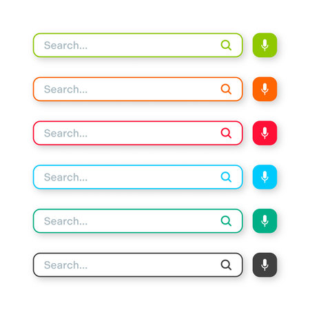 Various search bar templates. Internet browser engine with search box, address bar and text field. UI design, website interface element with web icons and push button. Vector illustrationのイラスト素材