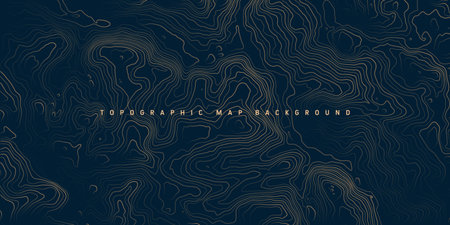 Colorful topographic map with contour lines. Geographic terrain grid, relief height elevation. Ground path pattern. Travel and navigation, cartography design element. Vector illustrationのイラスト素材