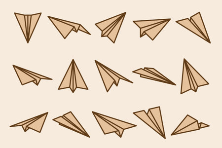 Realistic handmade paper planes collection on transparent background. Origami aircraft in flat style. Vector illustration.のイラスト素材