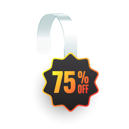 Supermarket promotional wobblers. Realistic white wobbler template for shelf advertising, 75 percent off discount. Sale label with ad text. Special offer price tag. Vector illustrationのイラスト素材