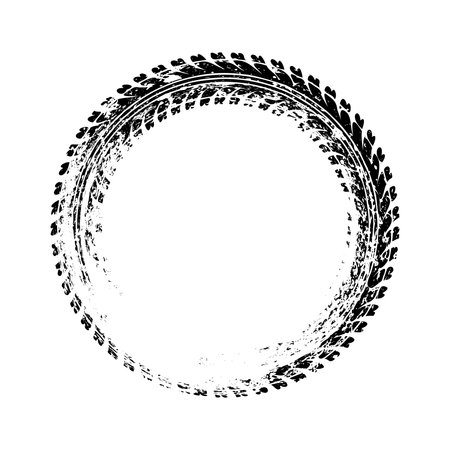 Grunge circle tire track, wheel braking mark. Truck, car or motorcycle tread pattern silhouettes. Auto race, motorsport, speed racing design element. Vector illustrationのイラスト素材
