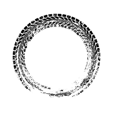 Grunge circle tire track, wheel braking mark. Truck, car or motorcycle tread pattern silhouettes. Auto race, motorsport, speed racing design element. Vector illustrationのイラスト素材