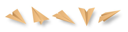 Realistic handmade paper planes collection on transparent background. Origami aircraft in flat style. Vector illustration.のイラスト素材