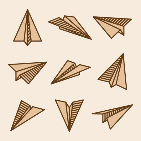 Realistic handmade paper planes collection on transparent background. Origami aircraft in flat style. Vector illustration.のイラスト素材