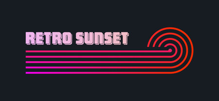 Vintage colorful sunset. Various gradient striped sunrise badges in 80s and 90s style. Sun and ocean...
