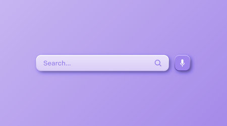 Colorful 3d search bar template. Internet browser engine with search box, address bar and text field. UI design, website interface element with web icons and push button. Vector illustrationのイラスト素材