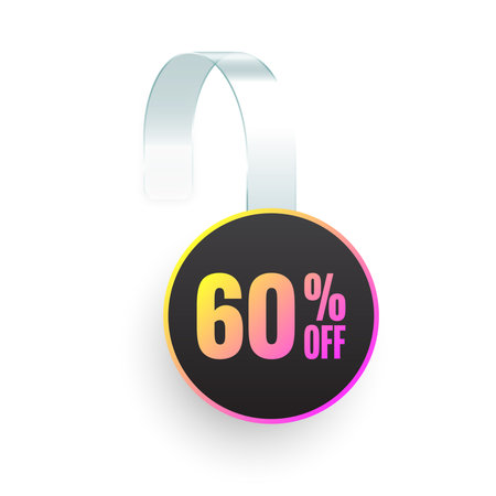 Supermarket promotional wobblers. Realistic white wobbler template for shelf advertising, 60 percent off discount. Sale label with ad text. Special offer price tag. Vector illustrationのイラスト素材