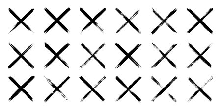 Grunge crosses, brush strokes, x mark, lines, ink smudges, hand-drawn scribble shapes. Handmade...