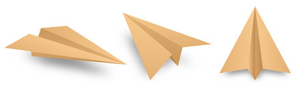 Realistic handmade paper planes collection on transparent background. Origami aircraft in flat style. Vector illustration.のイラスト素材