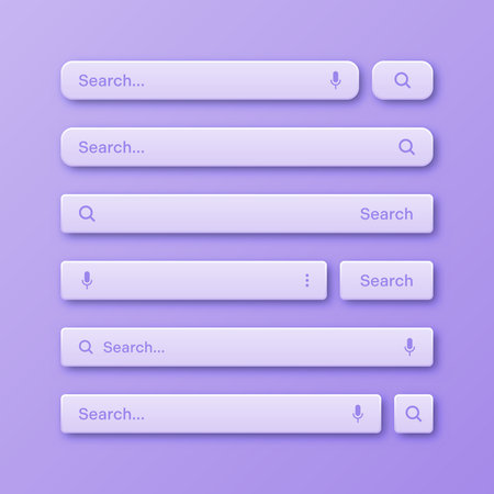 Colorful 3d search bar templates. Internet browser engine with search box, address bar and text field. UI design, website interface element with web icons and push button. Vector illustrationのイラスト素材