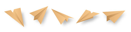 Realistic handmade paper planes collection on transparent background. Origami aircraft in flat style. Vector illustration.のイラスト素材