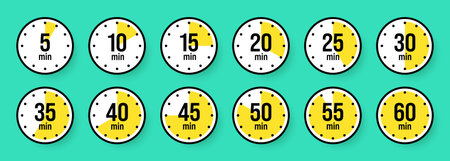 Stopwatch icons. Colorful simple chronometer, time counter with dial. Countdown timer showing hours...