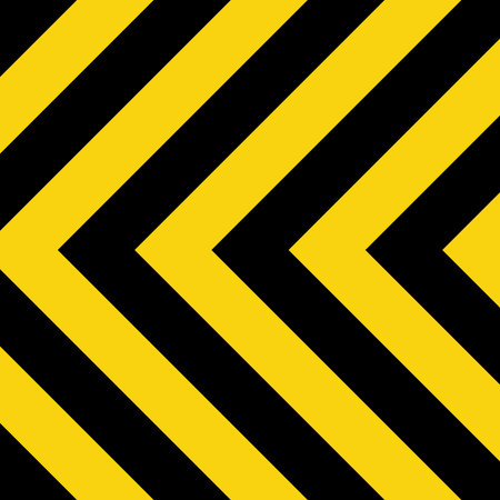 Warning sign with yellow and black diagonal lines. Attention, danger or caution symbol. Construction...