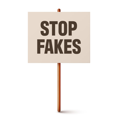 Protest sign with text slogan and wooden holder. Demonstration banner. Strike action cardboard placard mockup. Social advertisement. Vector illustrationのイラスト素材