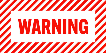 Warning sign with red and white diagonal lines. Attention, danger or caution symbol. Construction site signage, road safety notice, hazard banner, security alert shield. Vector illustrationのイラスト素材