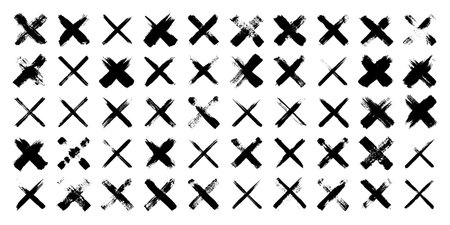 Grunge crosses, brush strokes, x mark, lines, ink smudges, hand-drawn scribble shapes. Handmade...