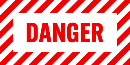 Warning sign with red and white diagonal lines. Attention, danger or caution symbol. Construction...