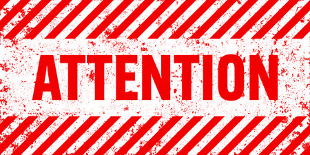 Warning sign with red and white diagonal lines. Attention, danger or caution symbol. Construction site signage, road safety notice, hazard banner, security alert shield. Vector illustrationのイラスト素材