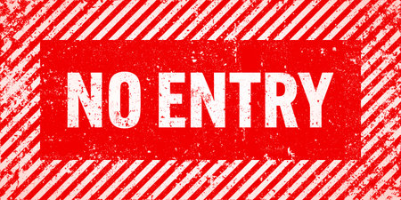 Warning sign with red and white diagonal lines. Attention, danger or caution symbol. Construction site signage, road safety notice, hazard banner, security alert shield. Vector illustrationのイラスト素材