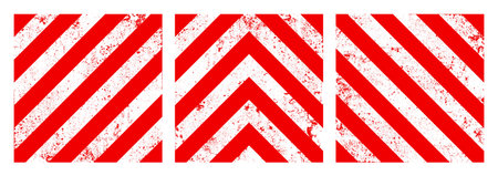 Warning sign with red and white diagonal lines. Attention, danger or caution symbol. Construction site signage, road safety notice, hazard banner, security alert shield. Vector illustrationのイラスト素材