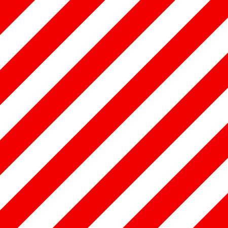 Warning sign with red and white diagonal lines. Attention, danger or caution symbol. Construction site signage, road safety notice, hazard banner, security alert shield. Vector illustrationのイラスト素材