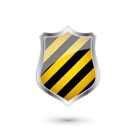 Glossy shield with yellow and black pattern. Security and protection concept. Cyber safety icons, internet privacy, web defense, digital data protection and antivirus themes. Vector illustrationのイラスト素材