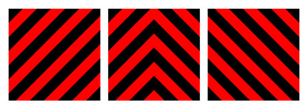 Warning sign with red and black diagonal lines. Attention, danger or caution symbol. Construction site signage, road safety notice, hazard banner, security alert shield. Vector illustrationのイラスト素材