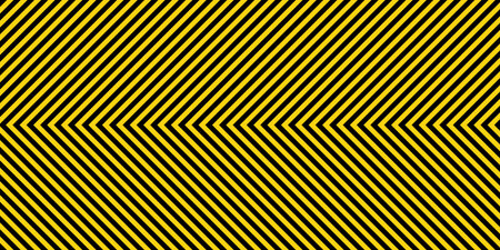 Warning sign with yellow and black diagonal lines. Attention, danger or caution symbol. Construction site signage, road safety notice, hazard banner, security alert shield. Vector illustrationのイラスト素材