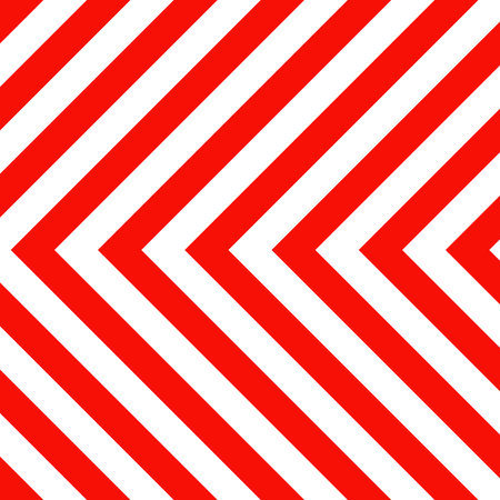 Warning sign with red and white diagonal lines. Attention, danger or caution symbol. Construction site signage, road safety notice, hazard banner, security alert shield. Vector illustrationのイラスト素材