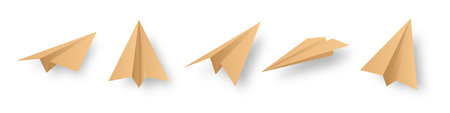 Realistic handmade paper planes collection on transparent background. Origami aircraft in flat style. Vector illustration.のイラスト素材