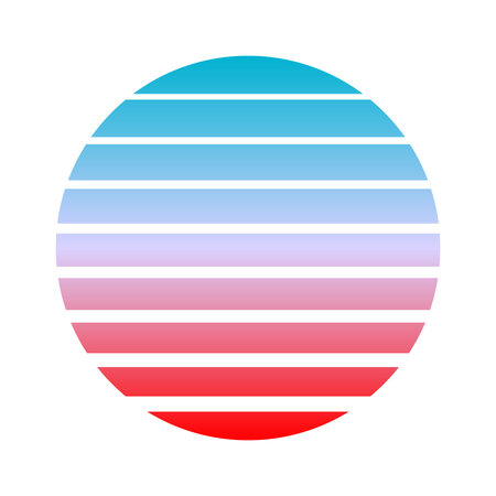 Vintage colorful sunset. Striped gradient sunrise badge in 80s and 90s style. Sun and ocean view,...