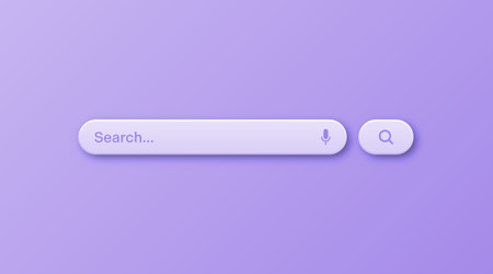 Colorful 3d search bar template. Internet browser engine with search box, address bar and text field. UI design, website interface element with web icons and push button. Vector illustrationのイラスト素材
