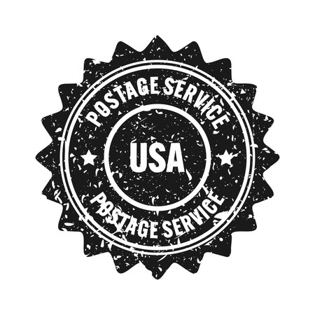 Post stamp, label or badge. Grunge imprint and postmark with text. Brown vintage circle postcard watermark. Used envelope design element. Vector illustrationのイラスト素材