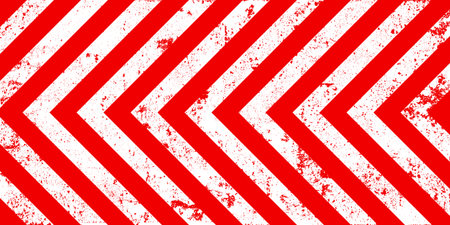 Warning sign with red and white diagonal lines. Attention, danger or caution symbol. Construction site signage, road safety notice, hazard banner, security alert shield. Vector illustrationのイラスト素材