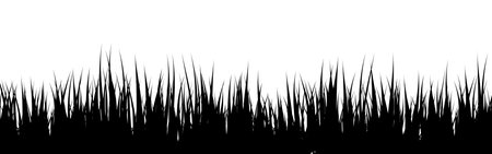 Meadow silhouette with grass, plants on plain. Panoramic summer lawn landscape with herbs, various weeds. Herbal border, frame element. Black horizontal banners. Vector illustrationのイラスト素材