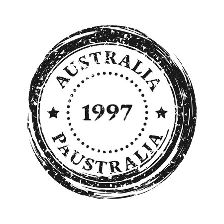 Post stamp, label or badge. Grunge imprint and postmark with text. Brown vintage circle postcard watermark. Used envelope design element. Vector illustrationのイラスト素材